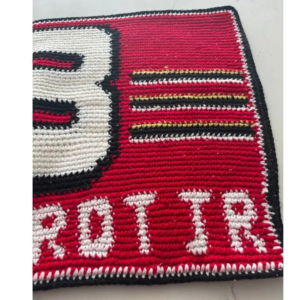 Handmade chunky crochet Dale Earnhardt Jr pillowcase vtg red white black racing